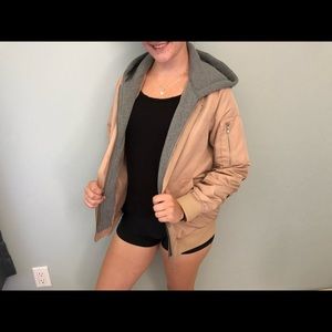 Forever21 Tan Bomber Jacket with Hood